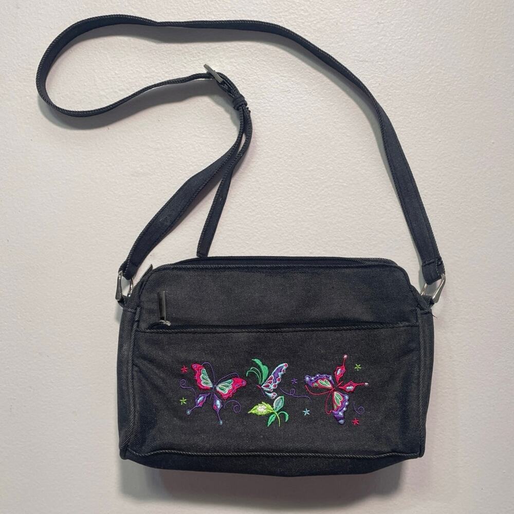 Vtg Y2K Gray Denim Butterfly Embroidered Fairycore Purse / BLAIR / 2000s Whimsy